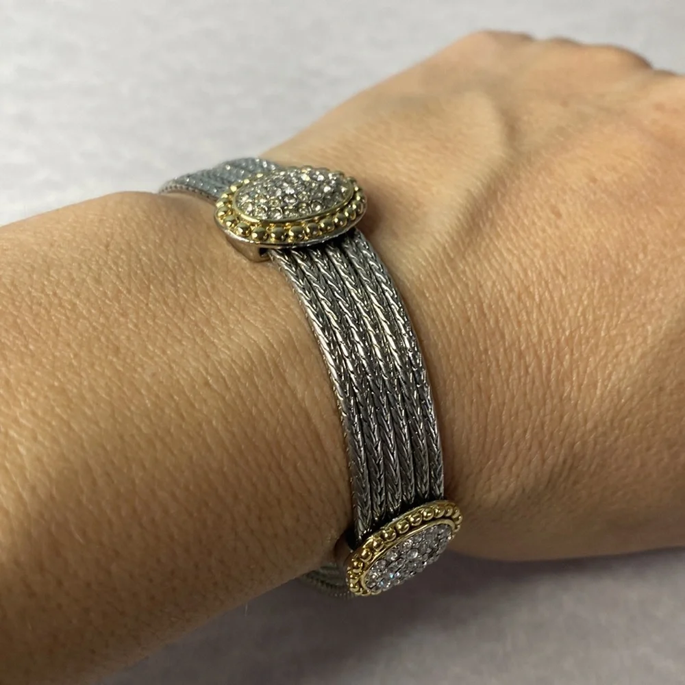 Two-tone 6 strand bracelet rhinestone magnetic clasp